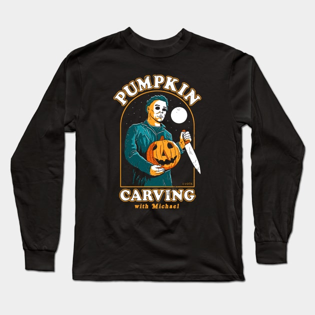 Halloween Carving With Michael Myers Long Sleeve T-Shirt by DinoMike